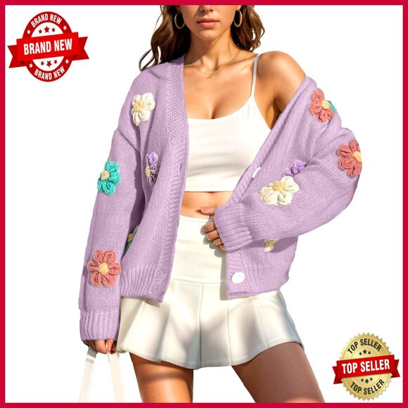 Sweaters - Floral Print Cardigan Long Sleeve Button Up Lightweight Sweater